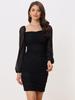 Allegra K Women's Elegant Puff Sleeve Mesh Bodycon Dress with Lace-Up Detail, Black, Size S