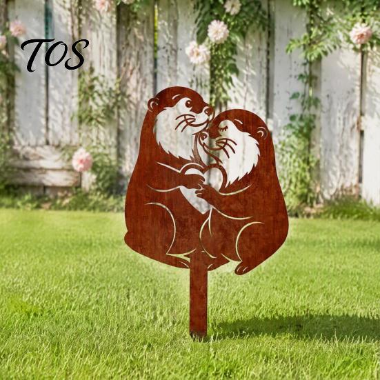 Decorative Flower Bed Inserts Rusty Animal Garden Stakes, Metal Hen/Chicken/Goat/Deer Yard Art Silhouette Decor for Hollow Carved Figures Lawn