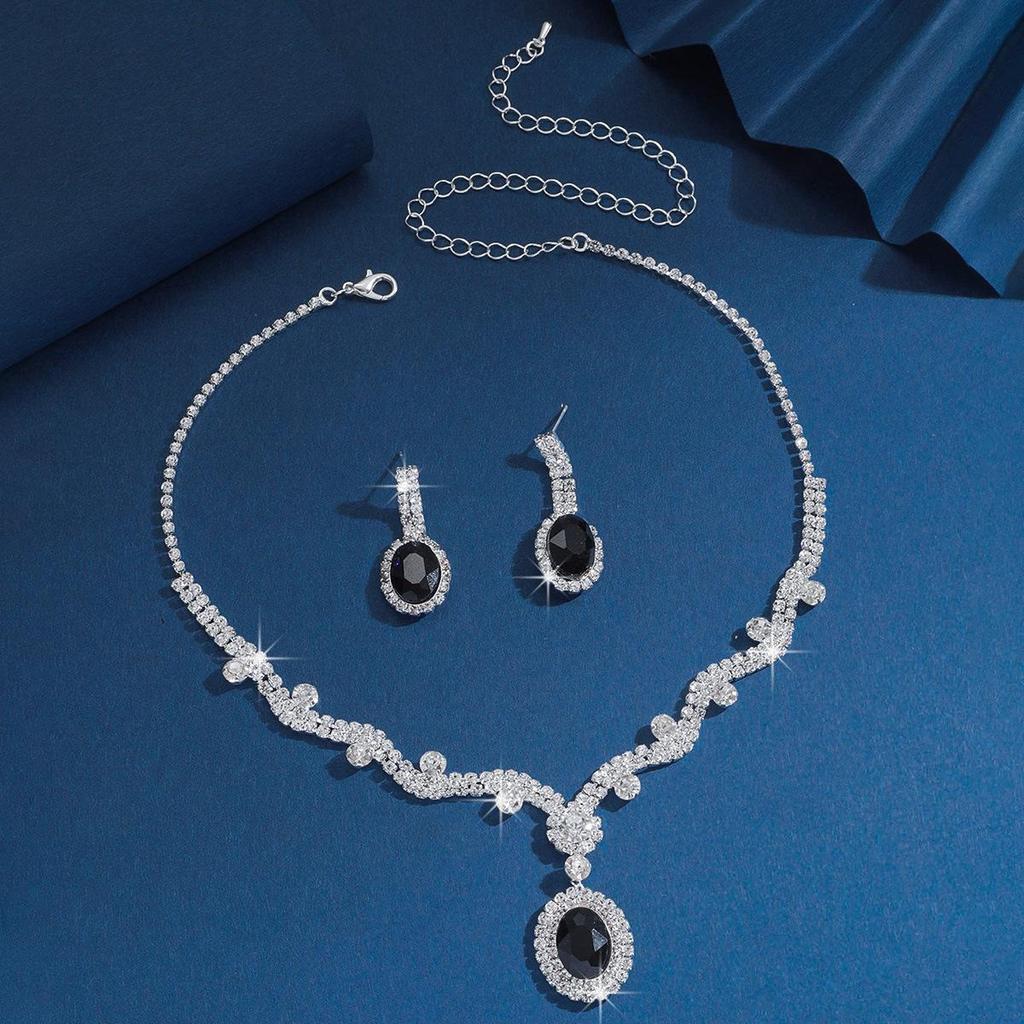 Tropfenförmige Quasten Strass Halskette & Ohrringe Set - Elegante europäische und amerikanische leichte Luxus Schlüsselbeinkette für Damen