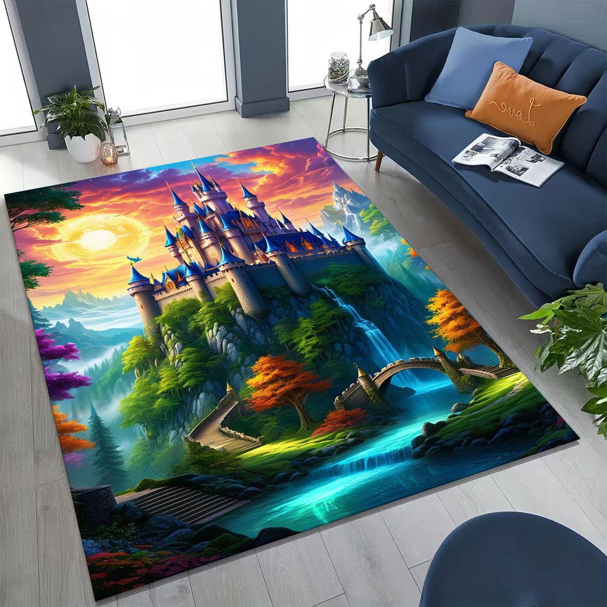 

Enchanted Fairytale Princess Castle Gothic Castle Cartoon Rug for Bedroom Living Room Sofa Home Doormat Decor, Kids Non-slip Mat 40x60cm( 15x23in )