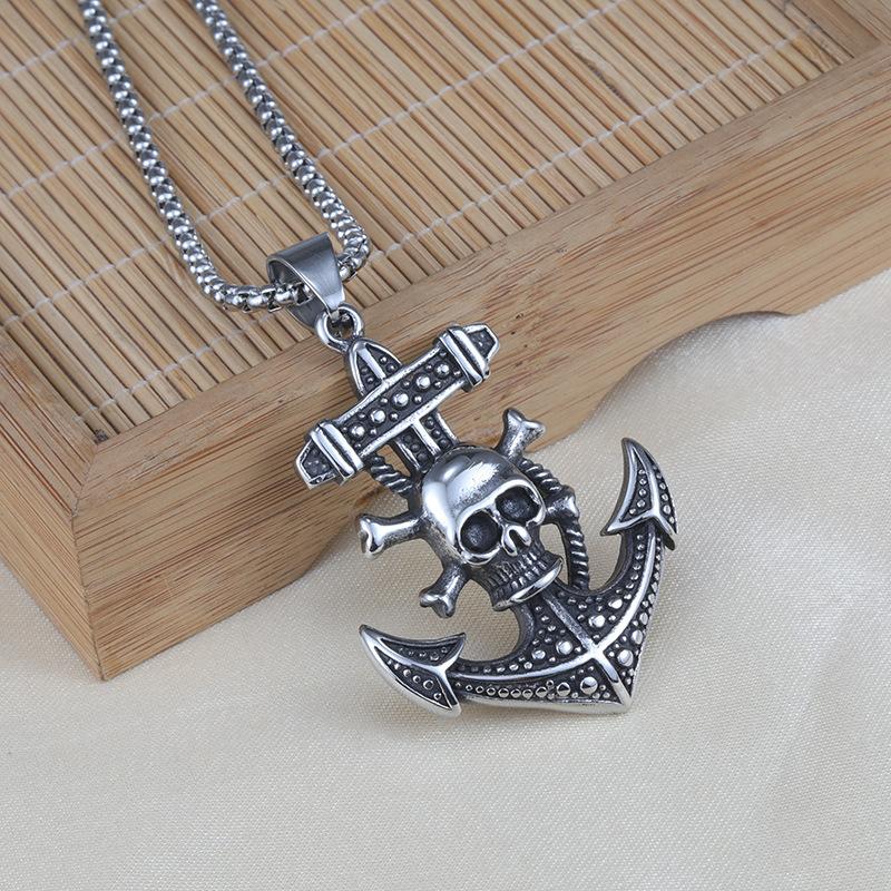 Jewelry Titanium Steel Hip-hop Necklace Men's Pirates of the Caribbean Anchor Necklace Pendant Long Accessories