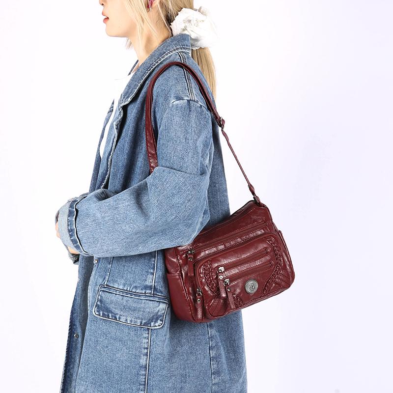 Large Capacity Shoulder Bag Soft Leather Multi-Layer Crossbody Bag for Middle-Aged and Elderly Women's Bag