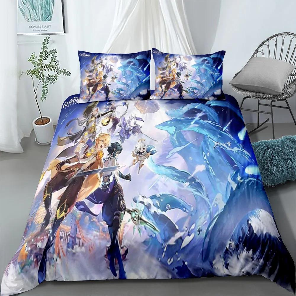 Genshin Impact Duvet Cover Set without sheet King Queen Double Full Twin Single Size Bed Linen Set