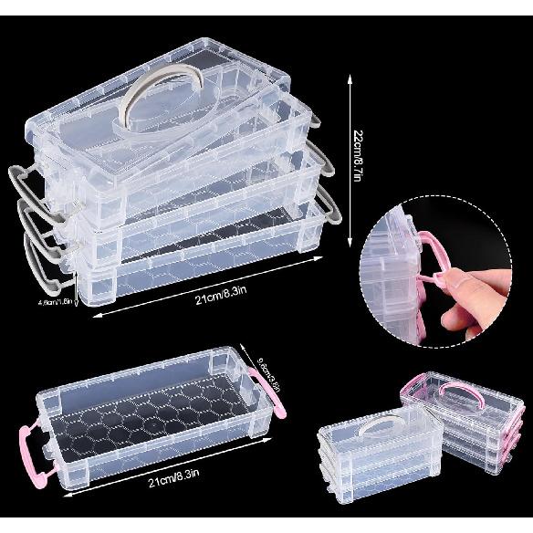 Clear Plastic Pencil Box, 2 x 3 Tier Stackable Table Pen Box, Home Storage Container with Handle, Storage B with Lids, Pencil Case Stationery