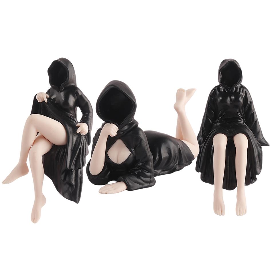 

Mysterious Statue Gothic Black Robe Queen Figure Masked Women Desktop Ornament Bookshelf Fireplace Spooky Artistic Decor Gifts