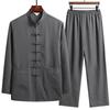 Set di Abbigliamento Tradizionale Cinese da Uomo Primavera e Autunno Uomo Autunno Lino Fibbia Camicia Kung Fu Top Retrò Orientale Pantaloni Uniformi Traspiranti Tai Chi