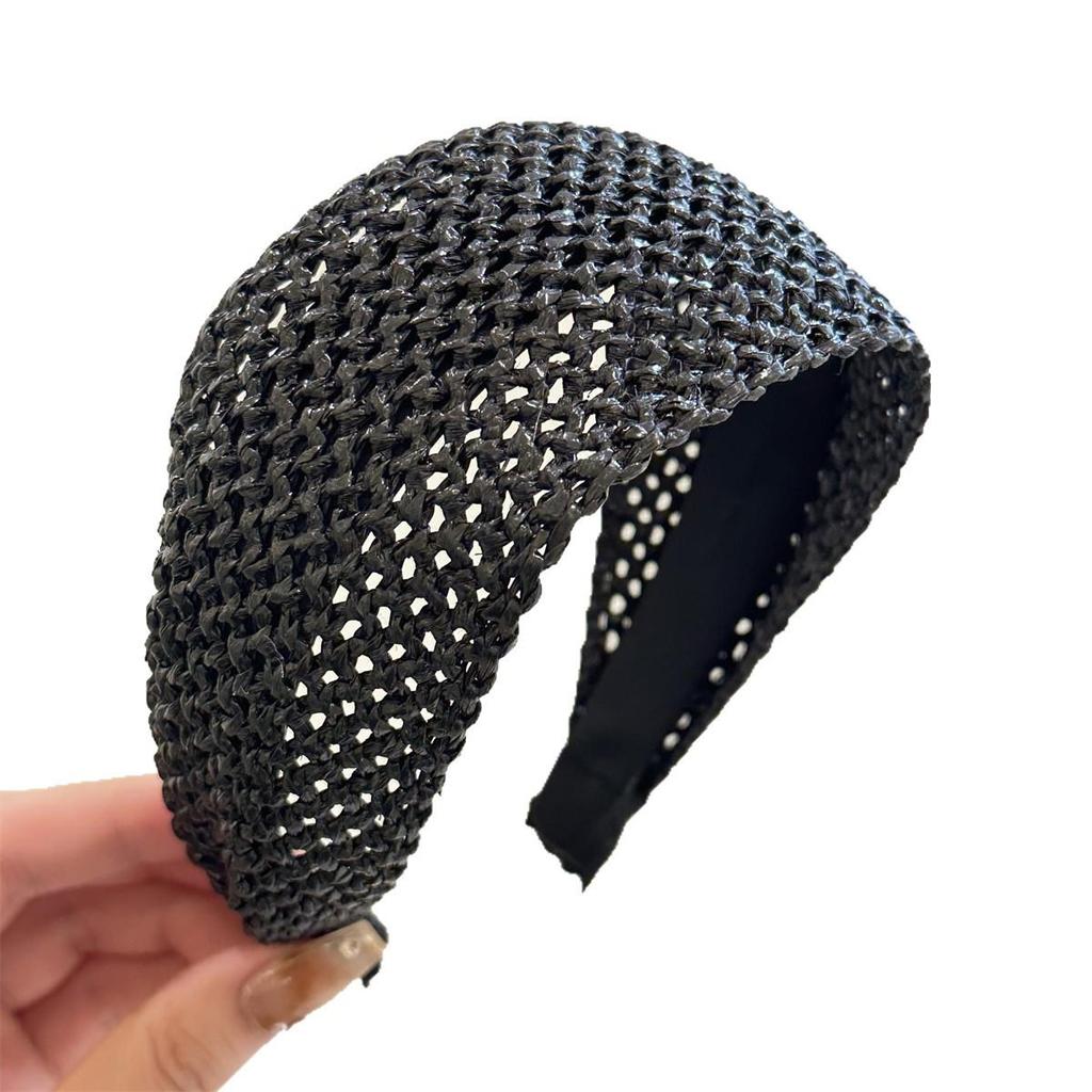 Korean-Style Straw Wide Brim Hollow Headband for Women - Stylish Daily & Vacation Wear