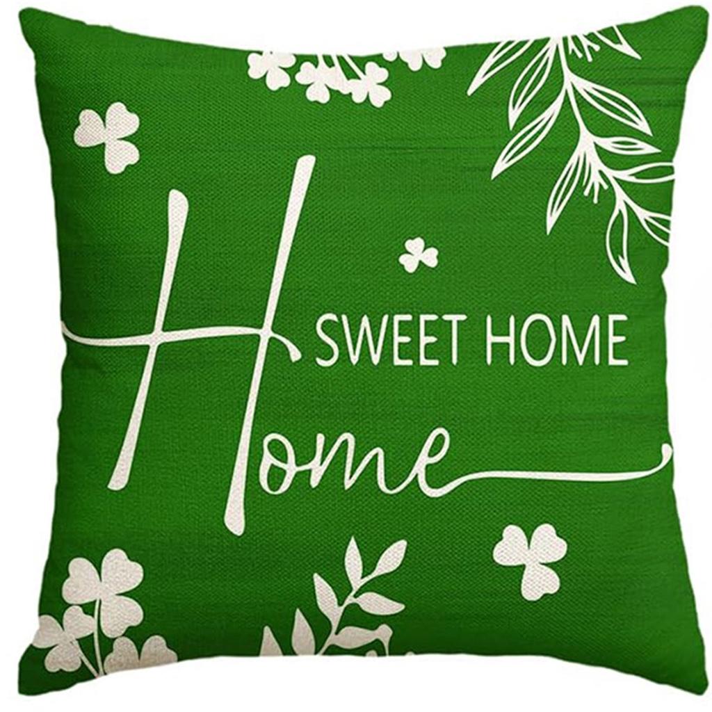 St. Patrick's Day Pillow Cover Line Printed Pillow Cover Green Four-leaf Crocodile Cushion Cover