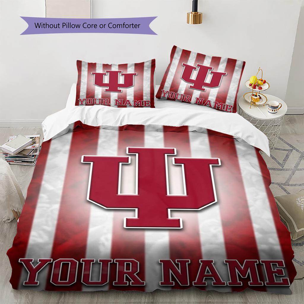 Name Custom Indiana Hoosiers football Pattern Bedding Set Quilt Cover Pillowcase Home Decor Gift (1 * duvet cover + 2 * pillowcase, without core)