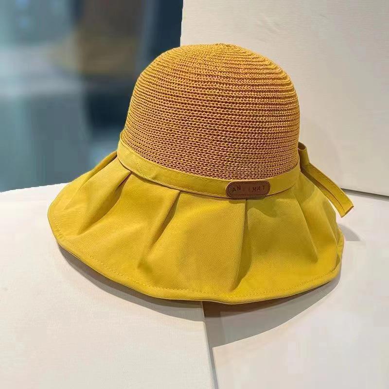 Korean-Style Women's Wide Brim Sun Hat with Bow and Face Mask - Versatile Outdoor UV Protection Hat for Adults