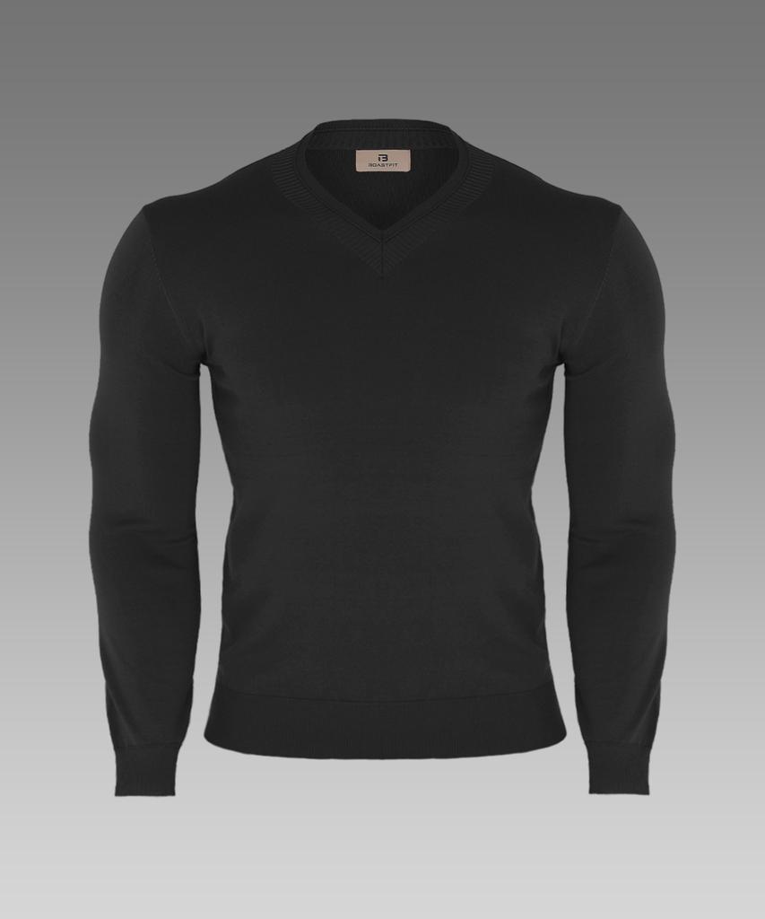 BOASTFIT Signature Muscle Fit V-Neck Long Sleeve Knit Black