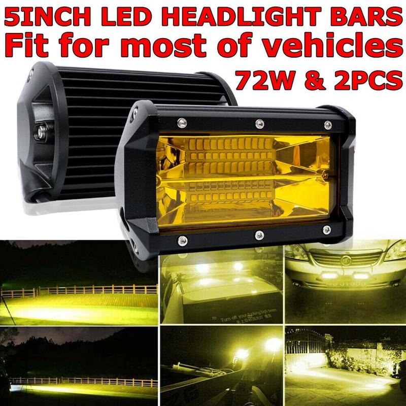 NEW-2X 5 Inch 72W LED Work Lights Waterproof Off Road Pod Fog Lights Yellow Lamps for Trucks ATV UTV Polaris Boat Golf Cart