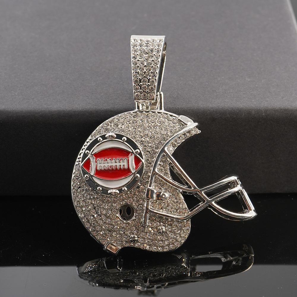 New hip-hop full diamond trend bouncing football helmet pendant with 5mm twist chain necklace