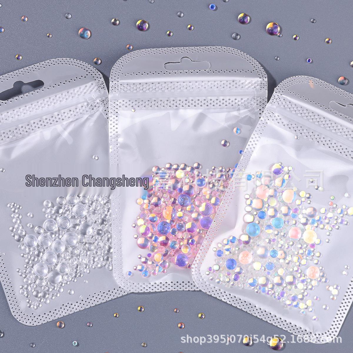Mermaid Tears Nail Art: Semi-Circular Bubble Beads & Rhinestone Stickers 3mm