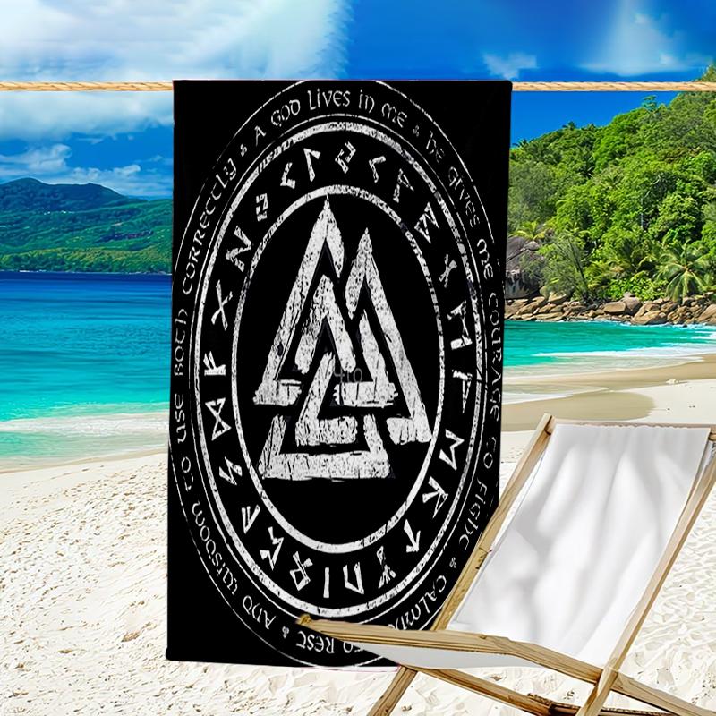 proof beach towel with a Valknut pattern - soft,absorbent,quick-drying,machine washable - perfect for swimming,camping,bathing