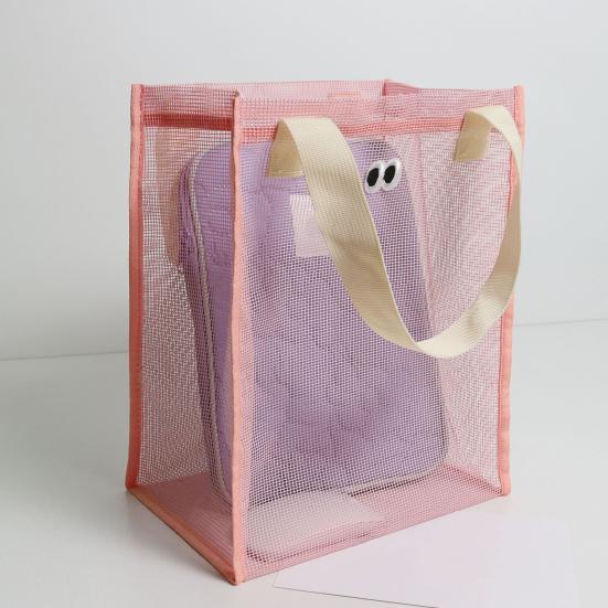 Storage Bag with Handle Large Capacity Hollow Mesh Breathable Multipurpose Clothes Toys Organizer Tote Bag