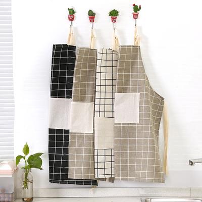 Grembiule da cucina in cotone e lino, antiolio, con vita ispessita, abbigliamento protettivo da cucina, tuta a quadri per adulti