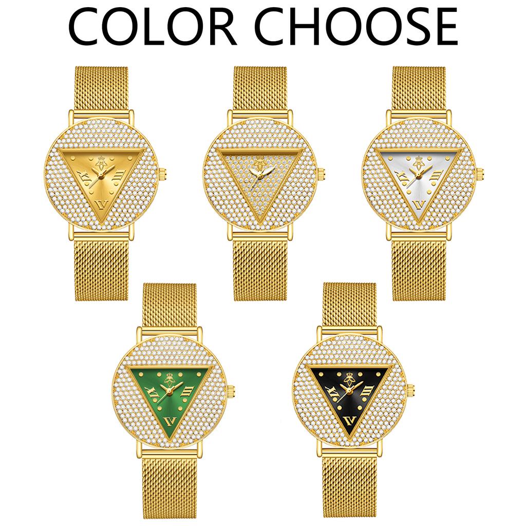 Women Luxury Crystal Triangle Dial Quartz Watch Gold Mesh Bracelet Elegant Ladies Wristwatch With Gift Box YaLaLuSi
