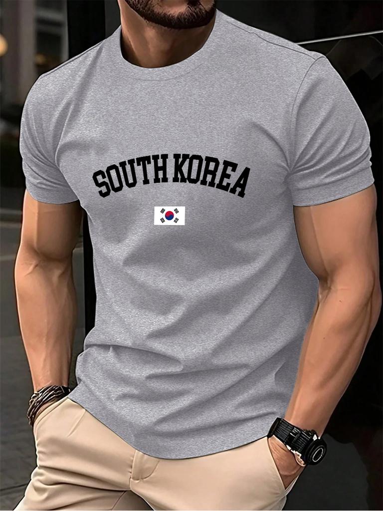 South Korea Flag Printing Mens TShirt Cotton Summer Comfortable Soft Tops Oversized ONeck Short Sleeve T Shirt Casual Clothes