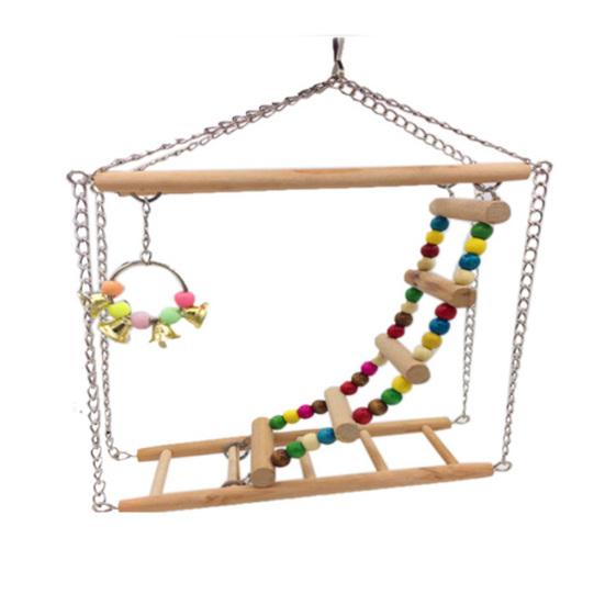 Beaded Bell Swing Double Climbing Ladder Stand Parrot Birds Toy Hanging Decor