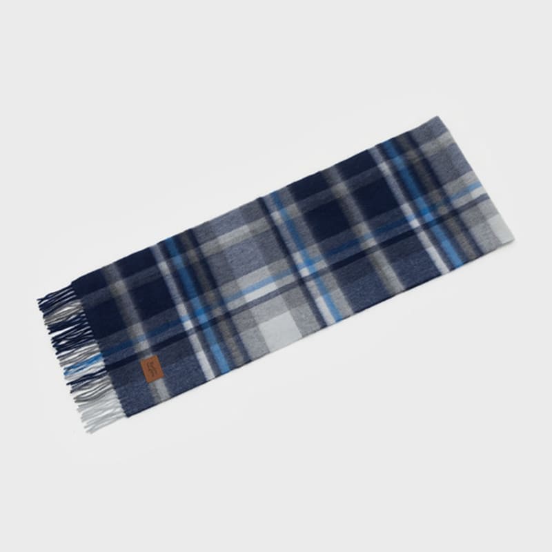 RECLOW MUNM CHECK CASHMERE 100% MUFFLER BLUE