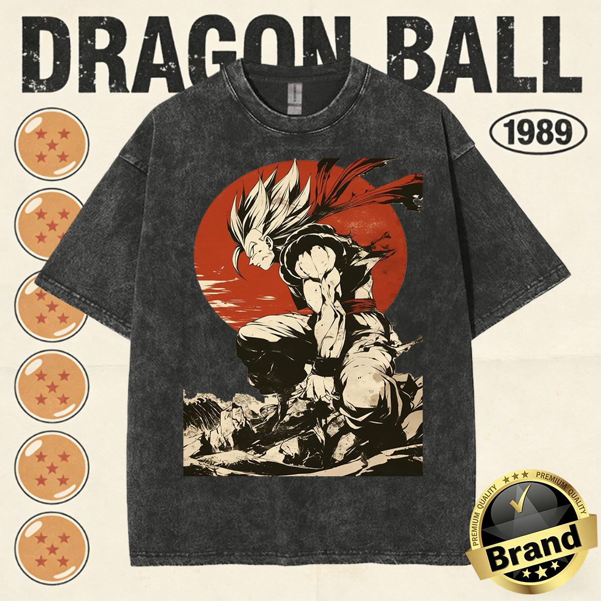 Summer Dragon Ball Family Matching Vintage Tee Men Washed High Quality Nostalgic Print Heavyweight Retro Tops 4XL