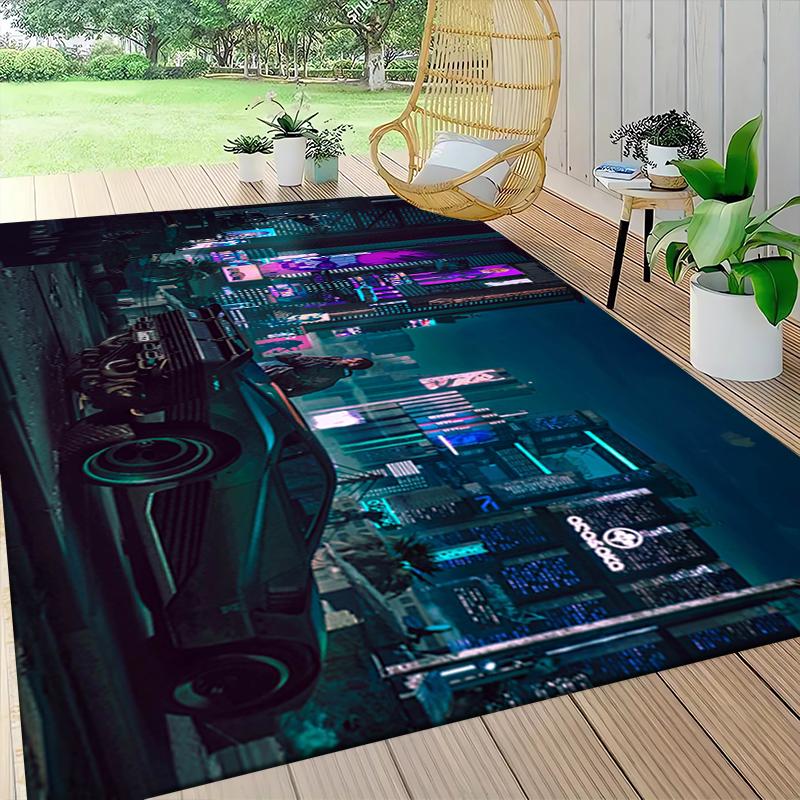 Cyberpunk Neon Cityscape Carpet Rug Soft Washable Anti Slip Home Living Room Sofa Mats Personalized Christmas Rug