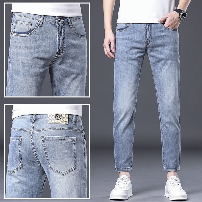 

Men s Jeans 2025 Trendy Brand Slim Fit Stretch High-End Korean Style Skinny Pants Slimming Youth Versatile Casual Long Pants 28 світло-синій колір