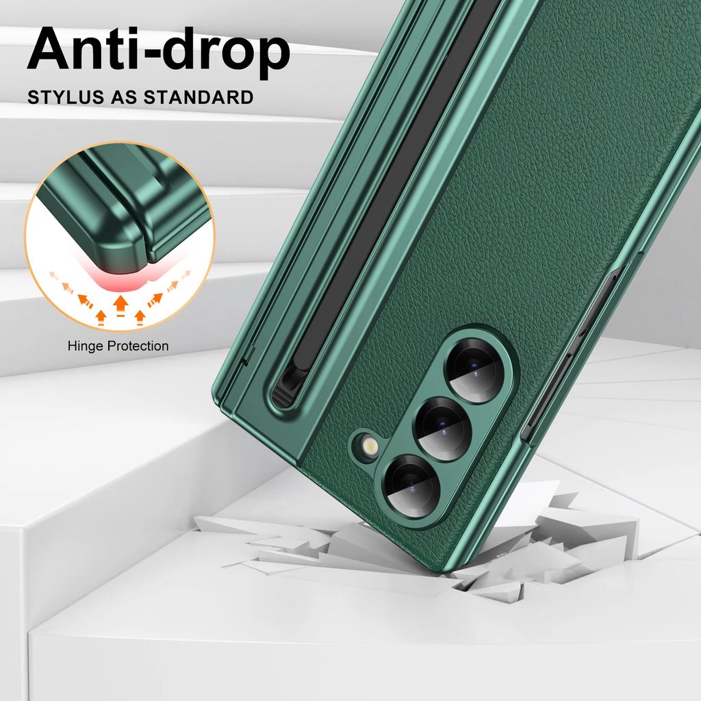 High Quality Leather Case for Samsung Galaxy Z Fold 7 6 5 4 3 Stylus Pen Slot Holder Plastic Fold Shockproof Protection Cover