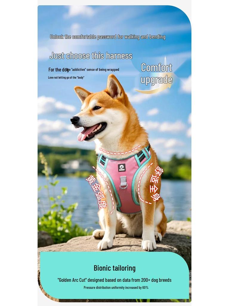 Large Dog Vest-Style Harness with Velcro & Shock-Resistant Leash