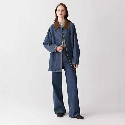 Kurtka typu barn z krótkiego denimu bawełnianego ze stretchem Soil Cowboy Damska 2025 Jesień
