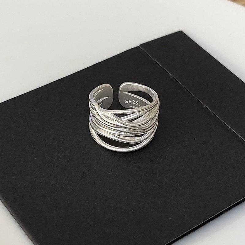 925 Silver Geometric Wave Opening Rings For Women Minimalist Irregular Adjustable Statement Jewelry Luxury Party Gift