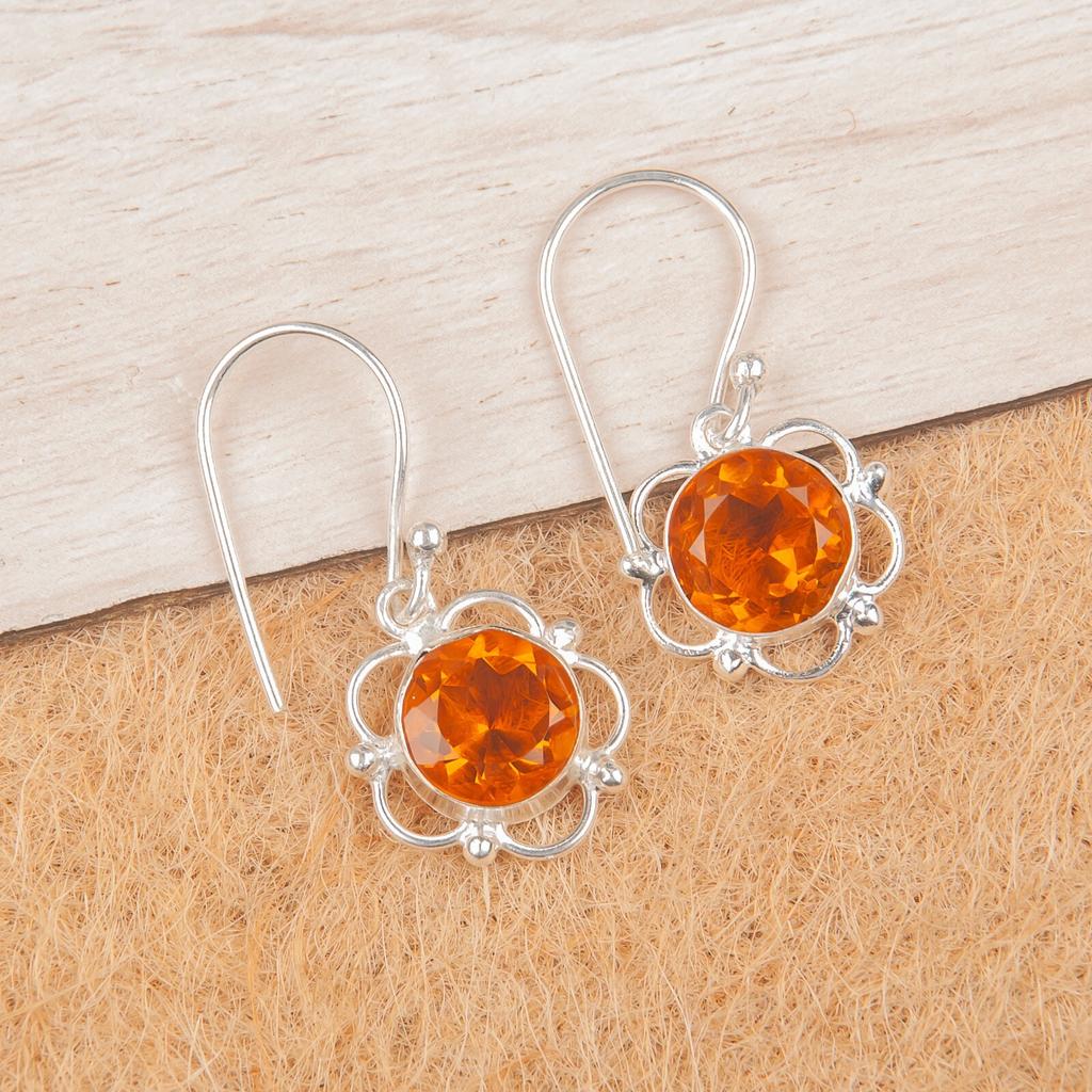 Natural Citrine Gemstone 925 Sterling Silver Jewelry Handmade Boho Earrings1.40" EE-56-6