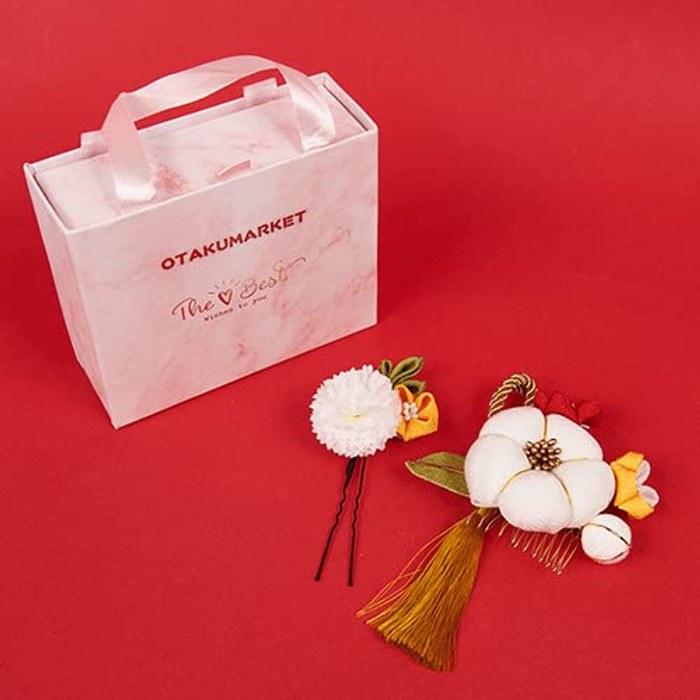 OTAKUMARKET Hair Accessories Adult Ceremony Furisode 2-Piece Set, Tsumami-zaiku Flowers, Shichi-Go-San, Hakama, Kimono, Hair Ornament,