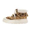 Unisex Winter Snow Boots With Leopard Print Warm Faux Fur Lining Rubber Sole Short Shaft Round Toe Lace-Up