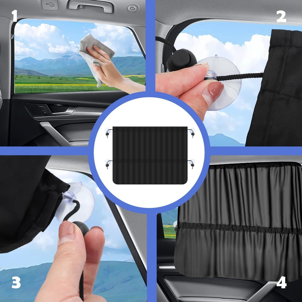 2PCS Car Window Shades,Stretchable Car Curta For Sunburn Protection & Interior Cooling,Universal Car Privacy Shades For Automotive Glass
