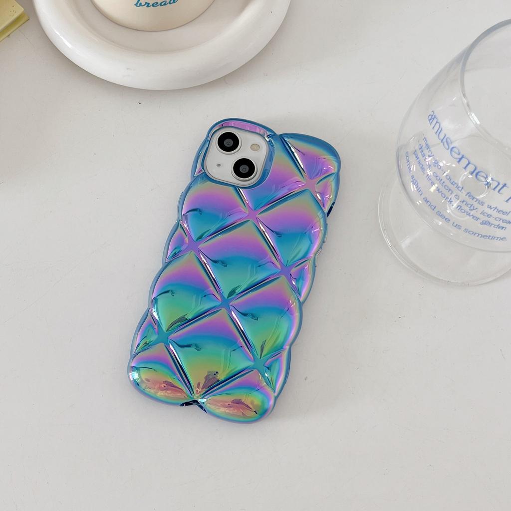 Electroplating colorful rhombus pattern is suitable for iPhone15Pro max mobile phone case Apple 16 new 14/13 sense