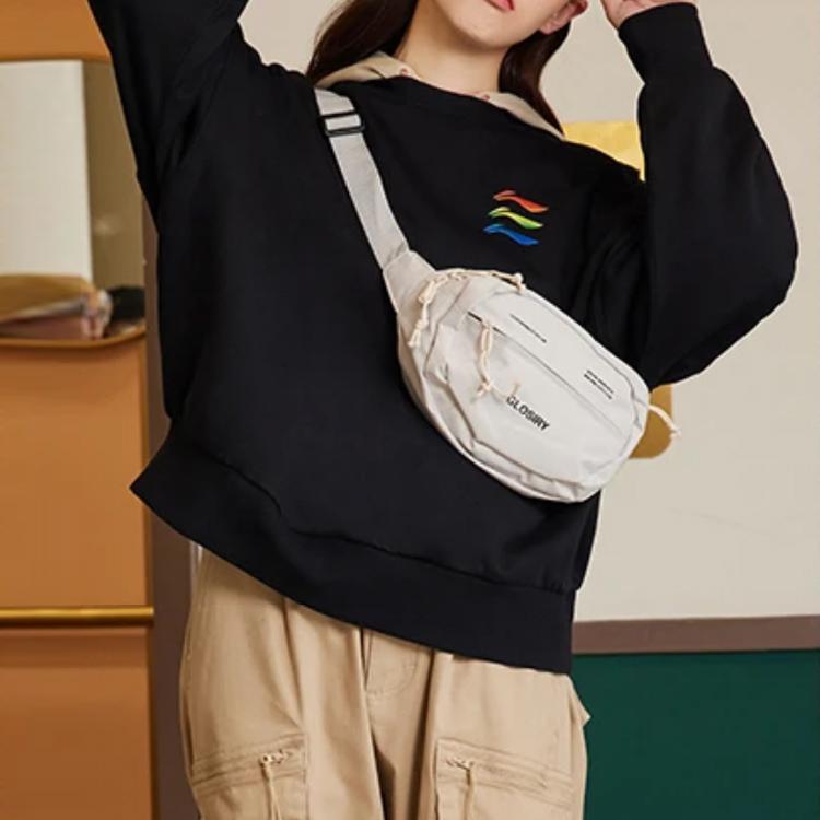 Li Ning Sports Lifestyle Series Logo Embroidered Fleece Loose Round Neck Pullover Sweatshirt Women Sweatshirt Black AWDRF42-2