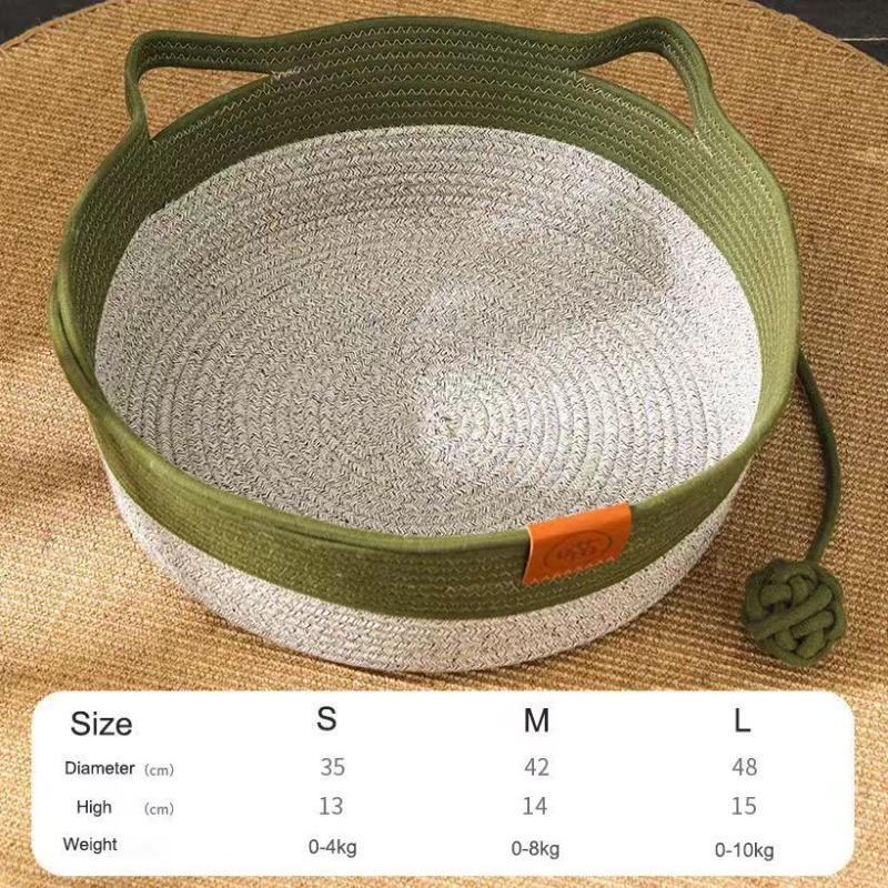 Cat Rattan Bed Round Hand Woven Kitten Bed Summer Wear-resistant Cooling Bed Indoor Sleeping House M/L Size Pet Accessories