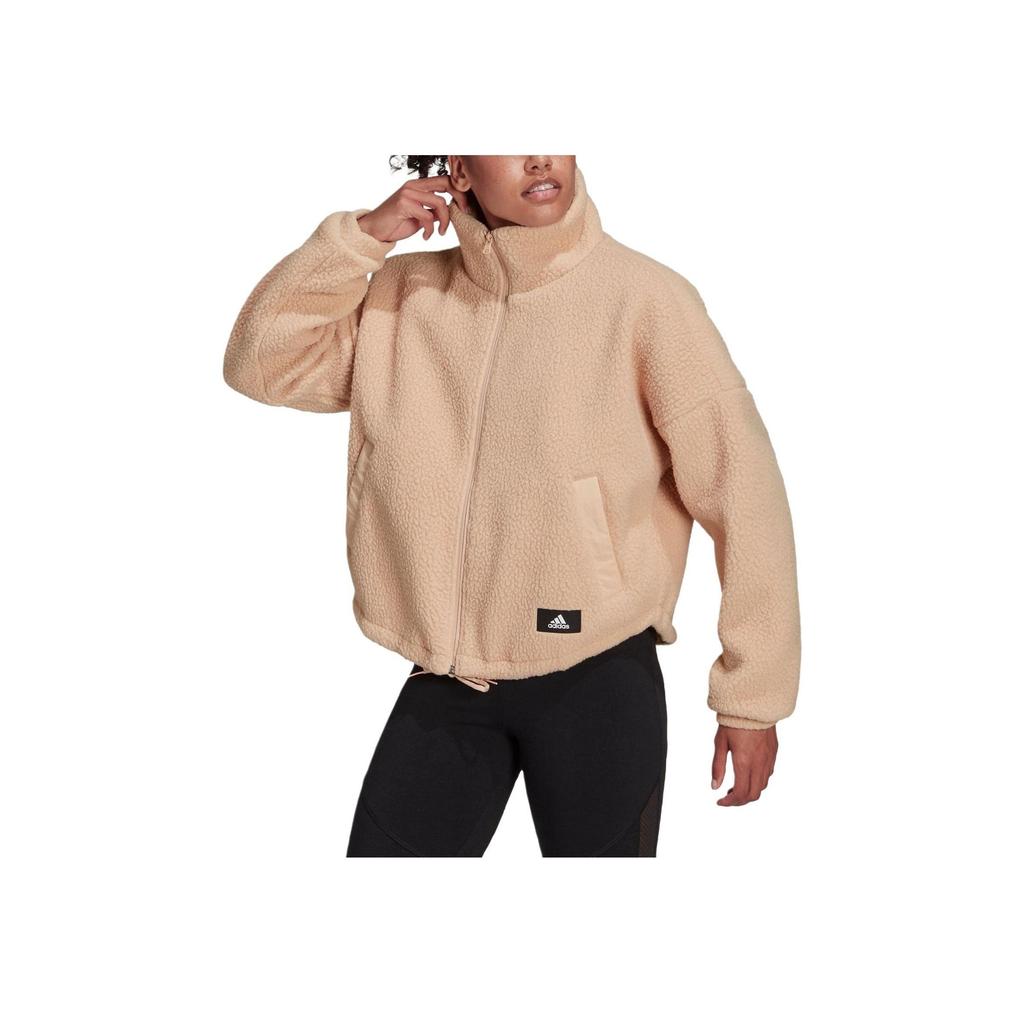 adidas Women's WIP Series Logo Embroidered Lamb's Wool Stand Collar Jacket Tan H24177