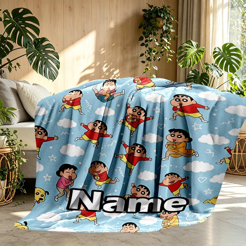 Custom Name Personalized Crayon Shin Print Blanket, Home Decor, Bedroom, Sofa, Camping, Couch, Gifts for Birthday ChristmasEnthusiasts