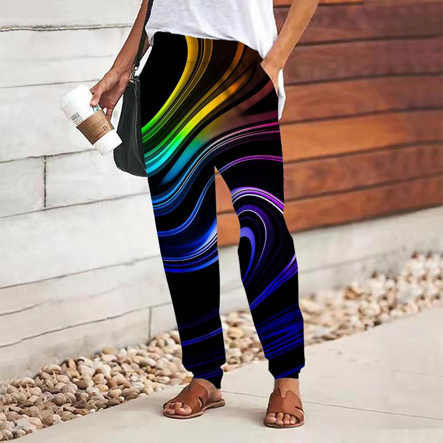 

Женские брюки с абстрактным принтом, на шнуровке, с эластичной талией, свободные брюки, повседневные длинные брюки, брюки с карманами 8XL оранжевый