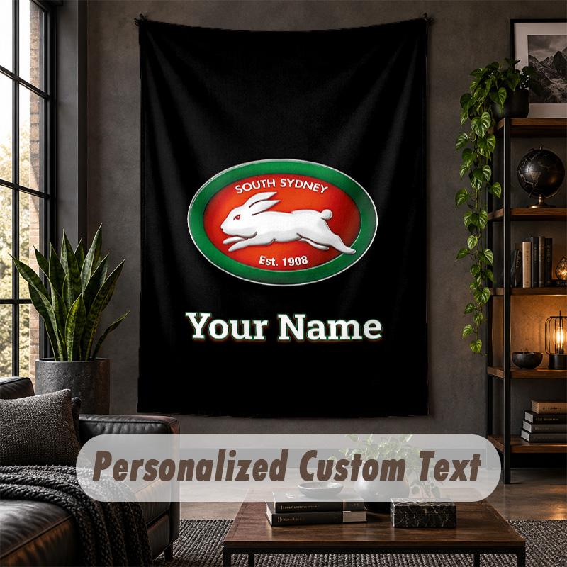 Personalized Wall Tapestry,South Sydney Rabbitohs Custom Text, Soft Fabric Wall Art For Indoor Decoration