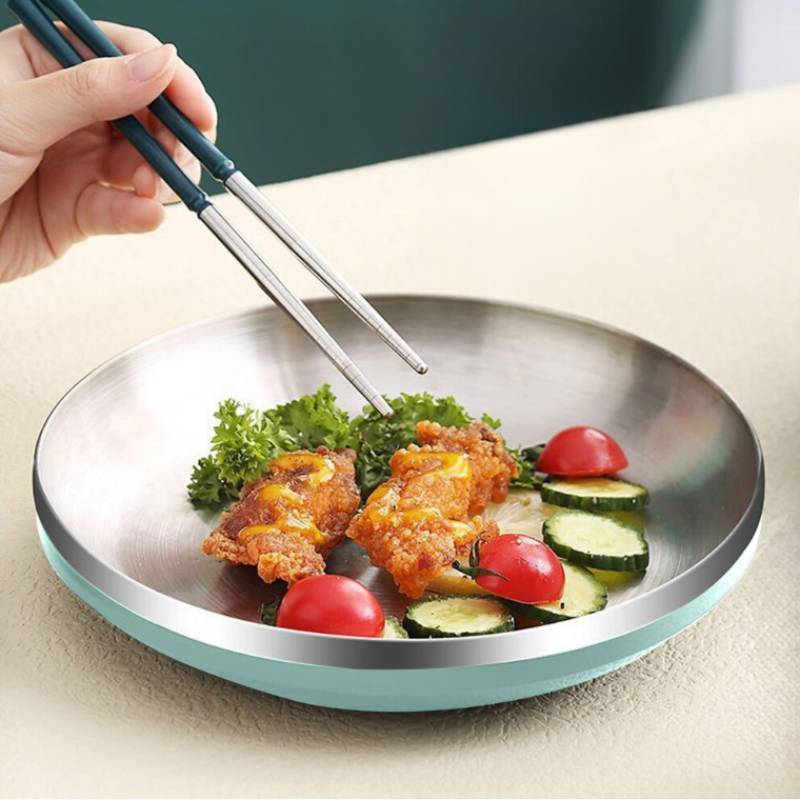 Modern Minimalist Stainless Steel Food Plate With Insulated Design For Daily Home Use