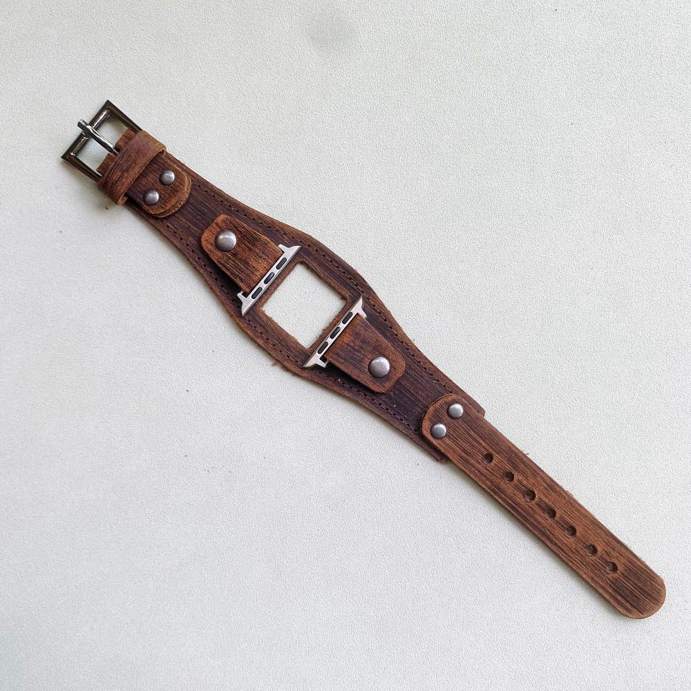 Watchband NEW Punk Cuff Retro Bracelet Belt For Apple Watch Band 38mm 40mm 42mm 44mm 41mm 45mm Watchband Leather iWatch Strap 3 4 5 6 7 SE