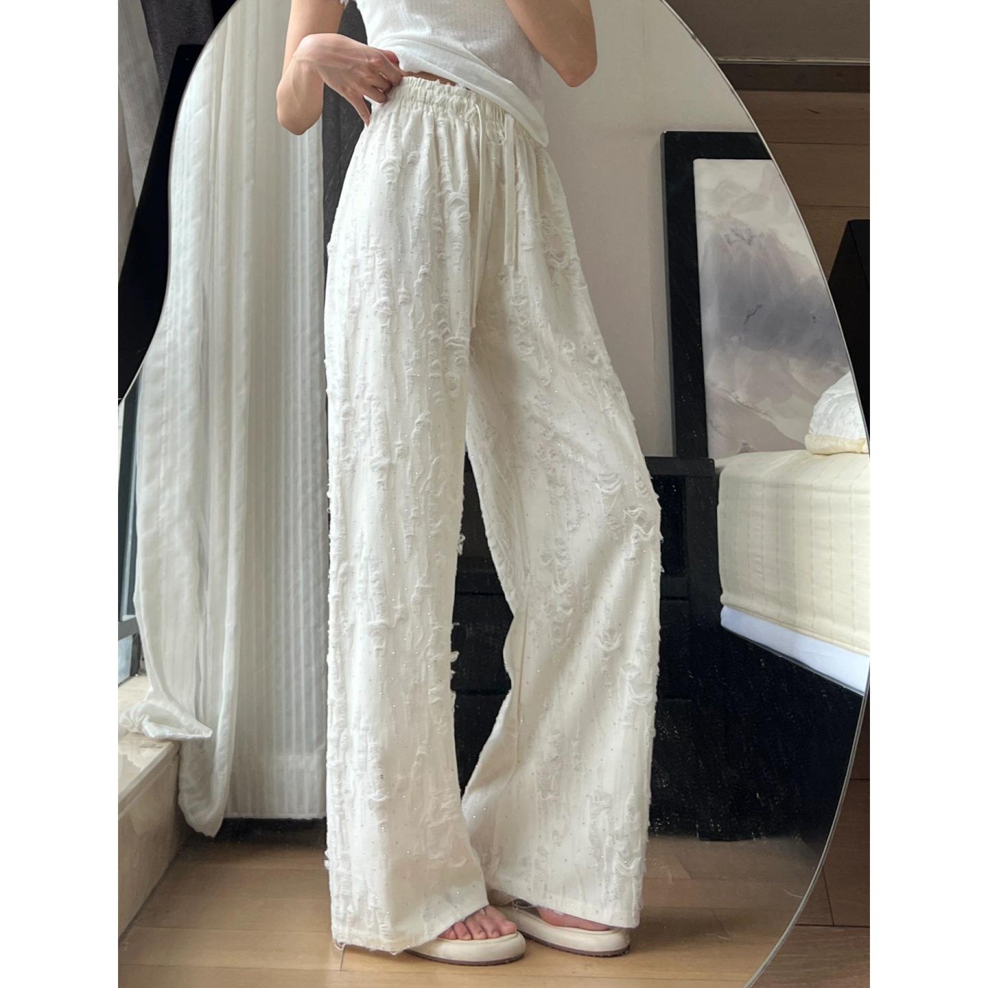 

Autumn High-Waist Wide-Leg Ripped Casual Pants for Plus Size Women 3XL абрикосовый