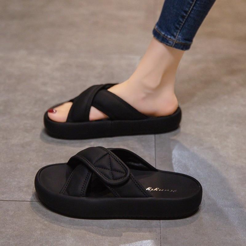 2025 New European and American Fashion Flats Comfortable and Trendy Solid Color Soft-soled Flat-soled Cool Slippers Women's Shoes Cool Slippers