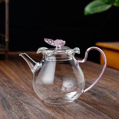 Shangqi Pink Butterfly Glass Tea Cup with Handle