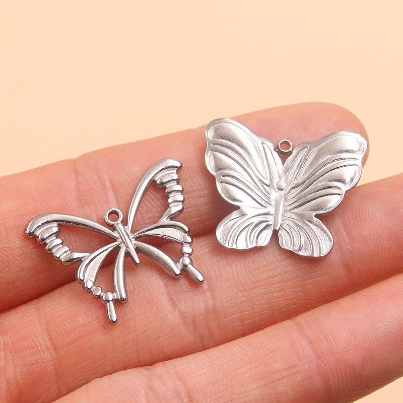 Butterfly Pendant Animal Charm - 304 Stainless Steel, 2 Colors & Styles, Hollow-Out Design