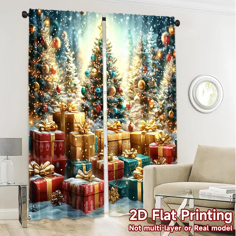 2pcs  Curtains Christmas Trees Gifts Snowflakes Sparkle (2) Light Filtering Modern Curtains Machine Washable Fabric Curtains All